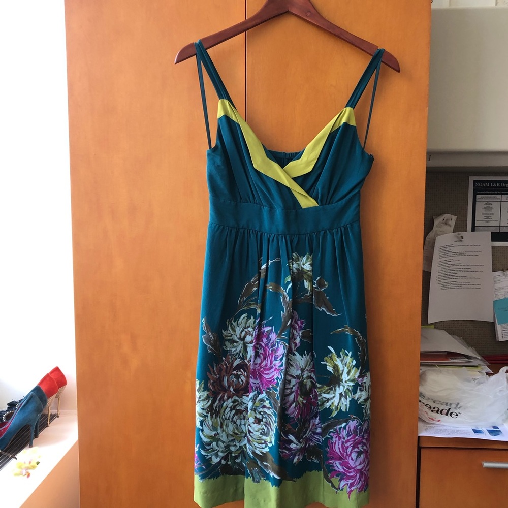 Anthropologie Maeve teal silk dress size 0